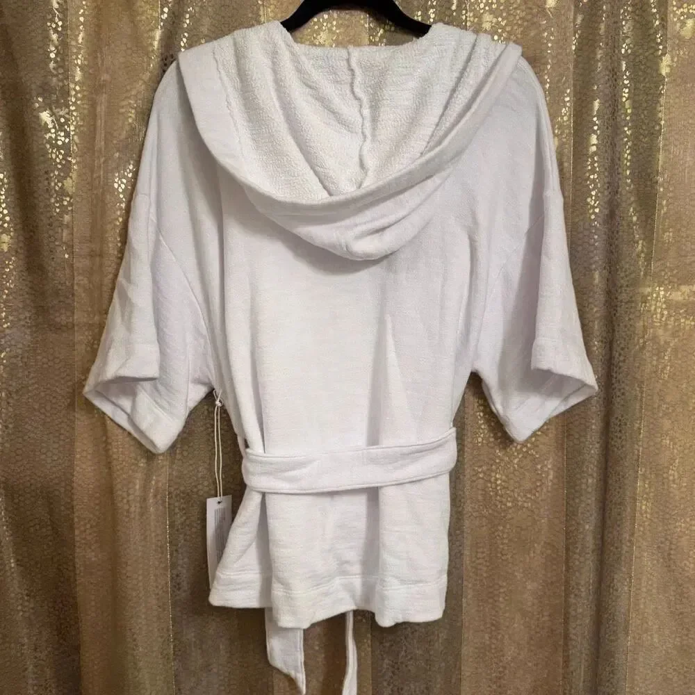 Stateside Women's White Hooded Soft Cotton Bath Robe Small NWT